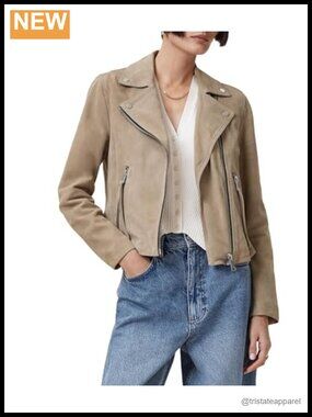 Suede Dalby Biker Leather Jacket Goat Leather Long Sleeve Zipper